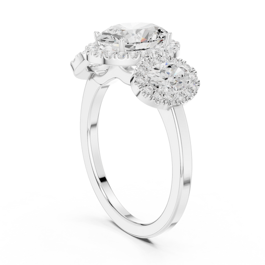 Oval Cut Three Stone Halo Diamond Lab Diamond Engagement Ring - view 4