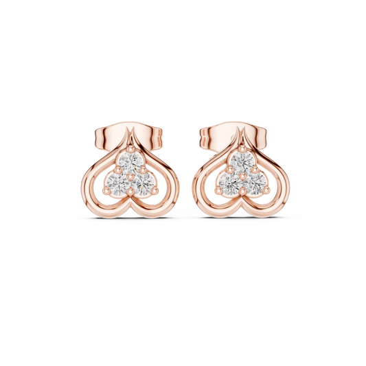 Clover Motif Round Earrings Three Stone Open Loop Heart Studs - view 2