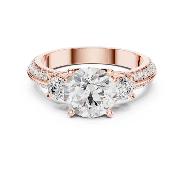 Round Three Stone Engagement Lab Diamond Cathedral Ring - view 2