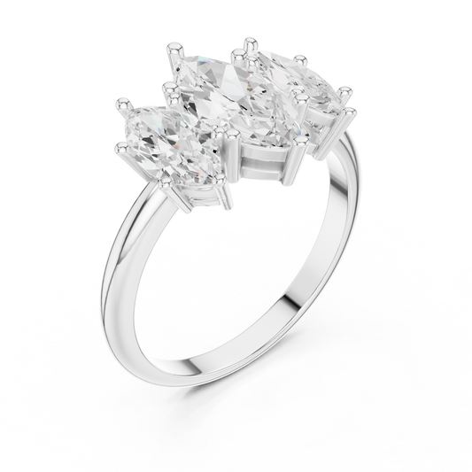 Three Marquise Cut Lab Diamond Wedding Ring for Women - view 3