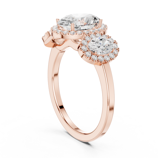 Oval Cut Three Stone Halo Diamond Lab Diamond Engagement Ring - view 2