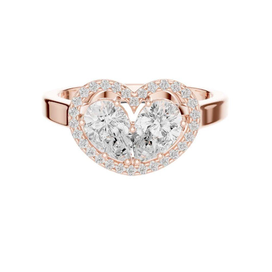 Heart Halo Twin Pear Cut Moissanite Ring - view 2