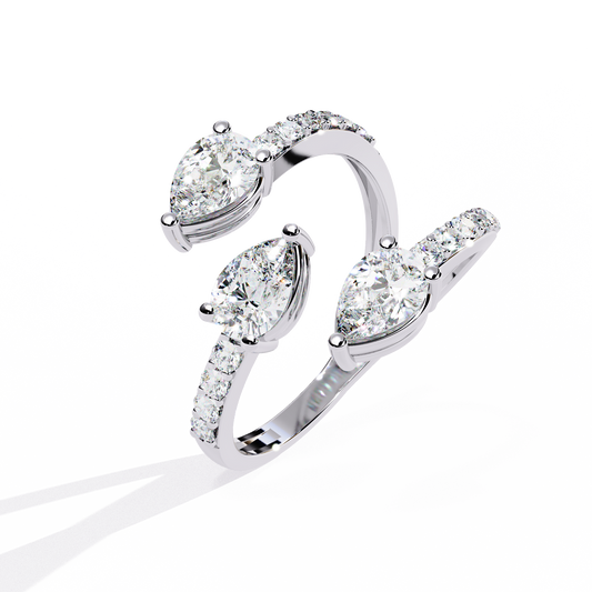 Triple Marquise Cut Lab Diamond Open Wrap Ring with Pave Band - view 3