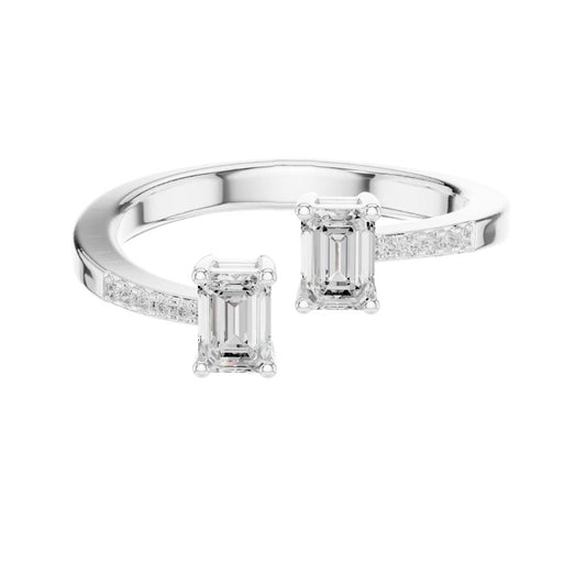 Emerald Cut Lab Diamond Toi et Moi Open Pave Bypass Band - view 3
