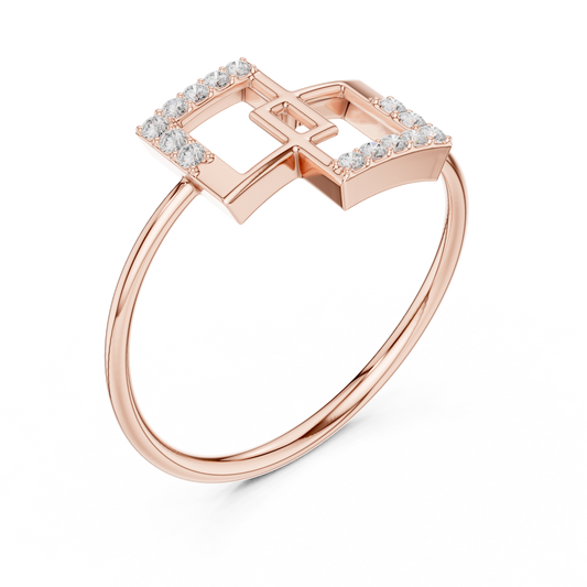 Round Cut Edged Interlocking Square Ring - view 3