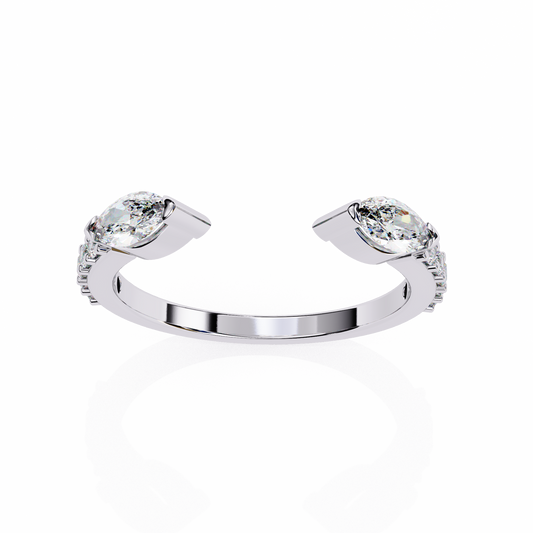Open Pear Cut Moissanite Bypass Ring with Pave Accents - view 4