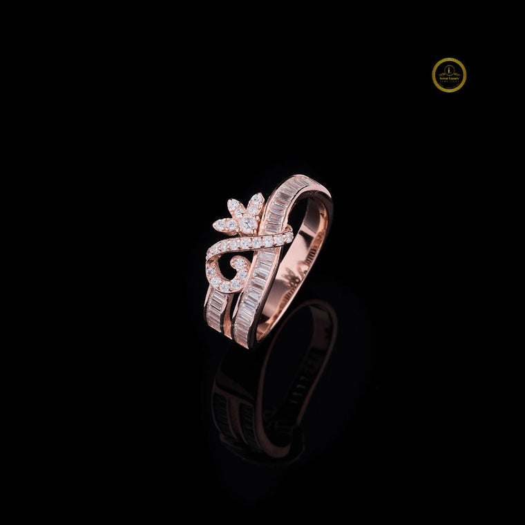Floral Bypass Baguette and Round Moissanite Engagement Band - view 2