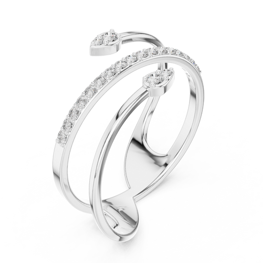Round Moissanite Open Wrap Bypass Ring with Pave Band - view 4