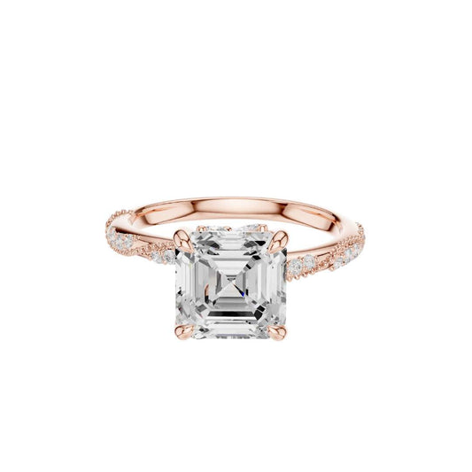 Asscher Cut Lab Diamond Pave Setting Engagement Ring - view 2