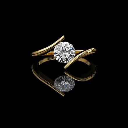 Unique Round Cut Moissanite Bypass Band Solitaire Ring