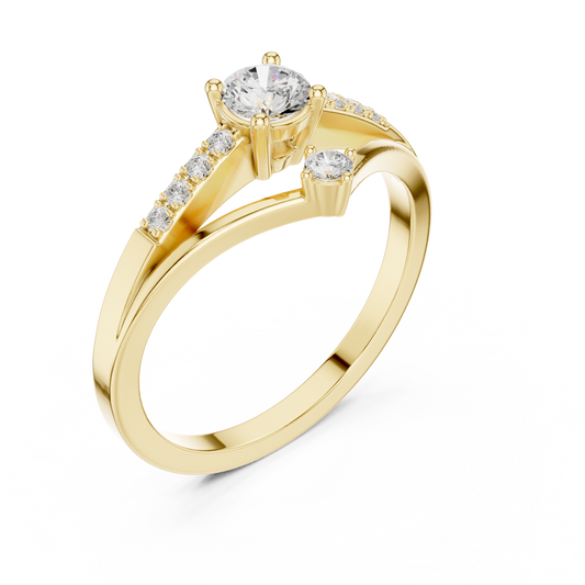 Round Cut Moissanite Chevron Engagement Ring - view 2