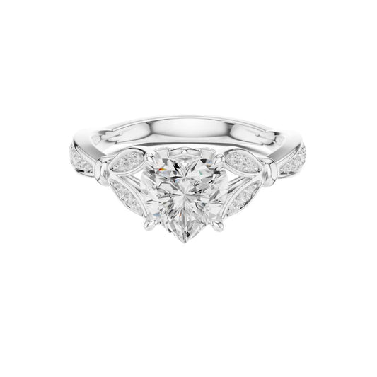 Heart Shape Leaf Motif Style Moissanite Engagement Ring - view 3