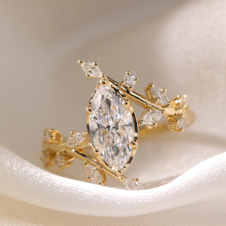 Marquise Moissanite Bypass Ring with Branch Inspired Accent - view 2