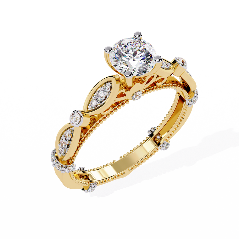 Round Cut Moissanite Vintage Marquise Leaf Anniversary Ring - view 2