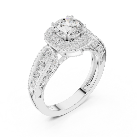 Round Cut Lab Diamond Wedding Ring With Halo Setting - view 4