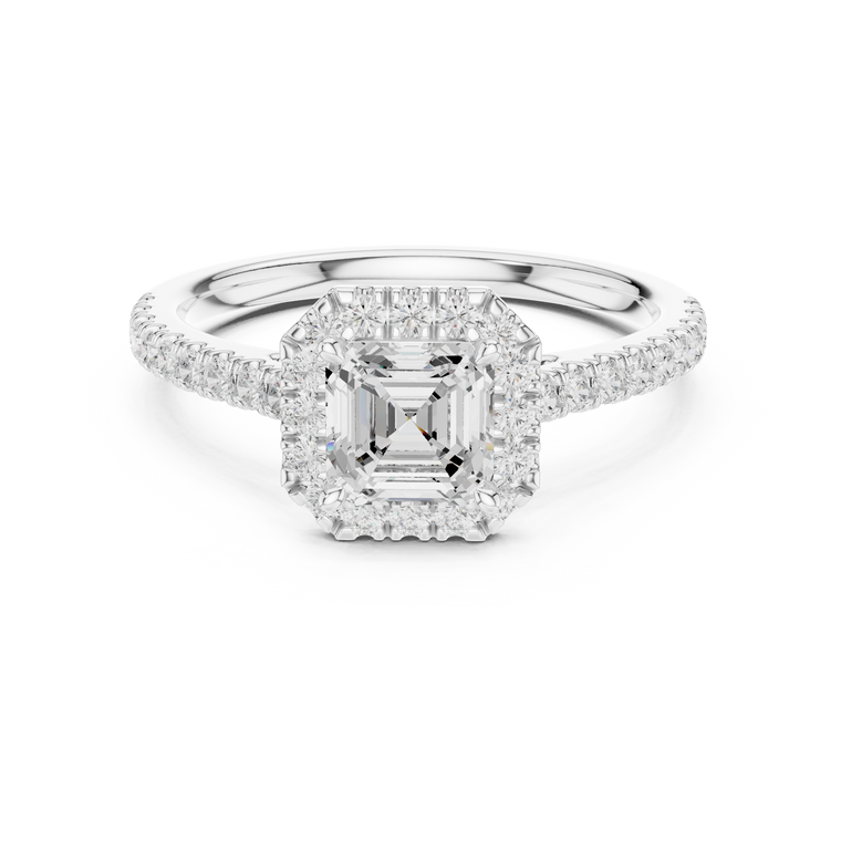 Square Asscher Cut Moissanite Halo Ring - view 3