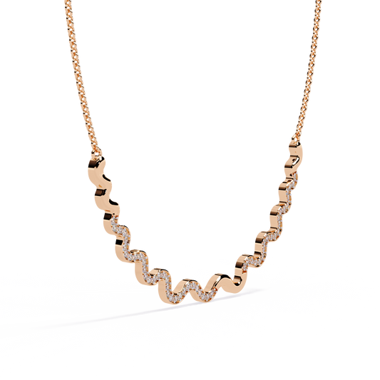 Curved Wave Bar Pave Necklace - view 3