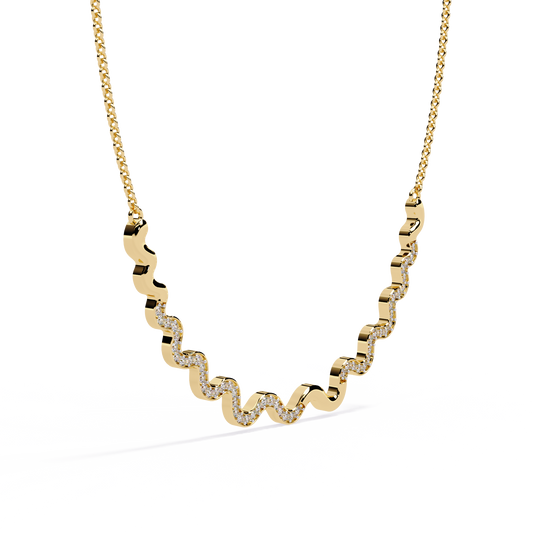 Curved Wave Bar Pave Necklace - view 2