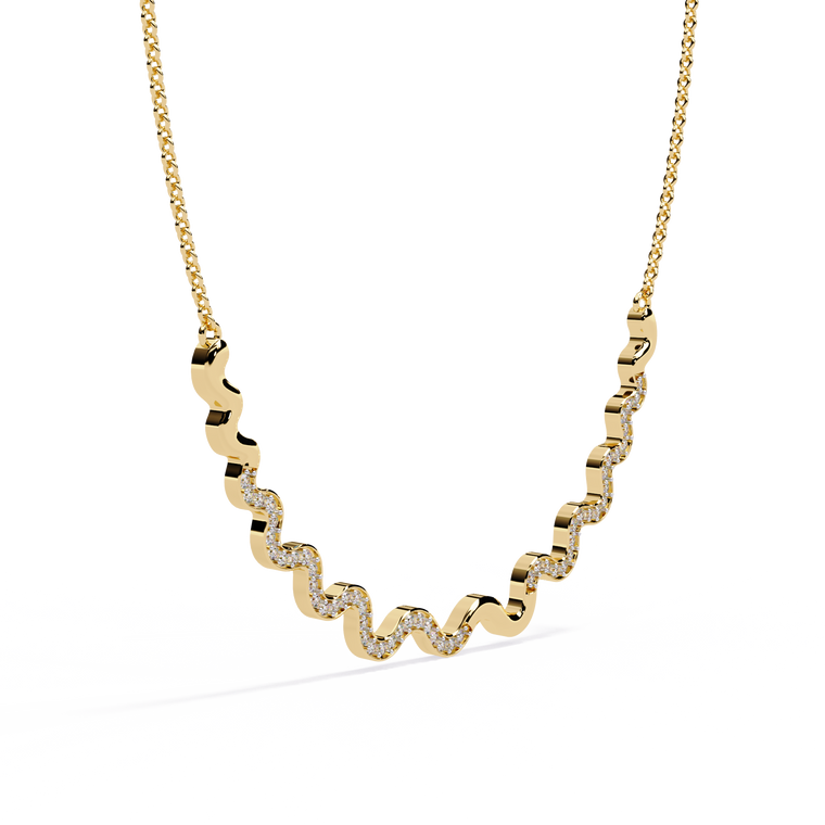Curved Wave Bar Pave Necklace - view 2