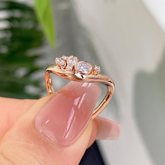 Curved Halo Moissanite Wishbone Wedding Band - view 4