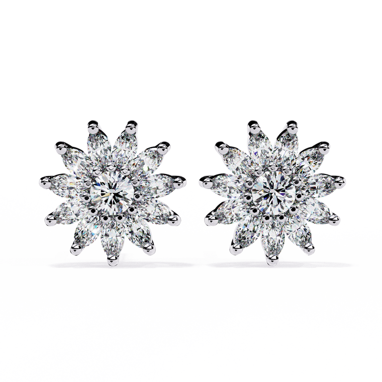 Floral Marquise Cluster Stud Earrings with Round Center - view 2