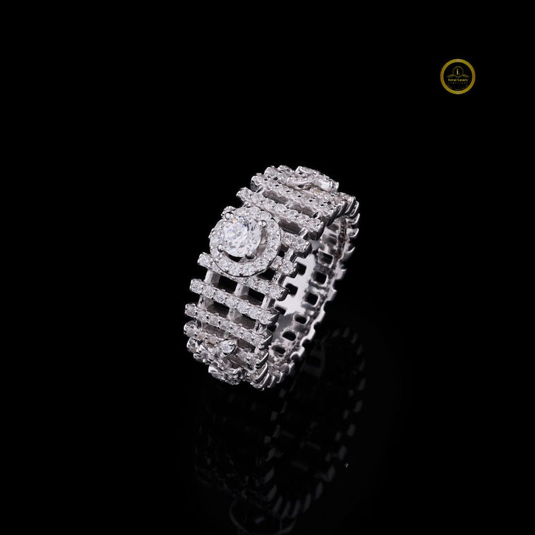 Round Moissanite Ladder Pave Statement Ring - view 2