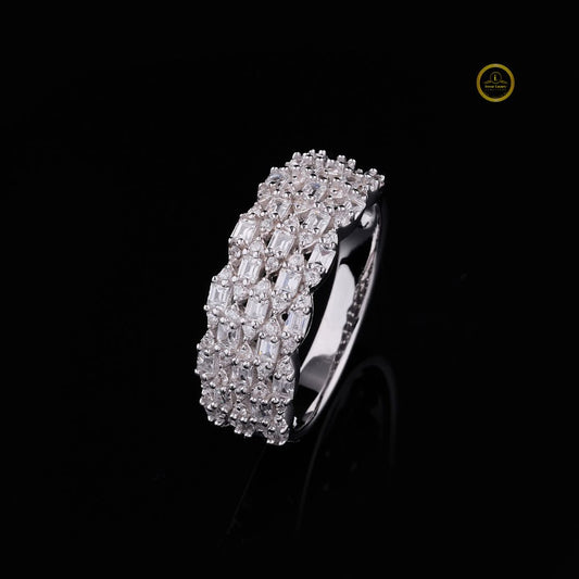 Multi Row Baguette & Round Cut Lab Diamond Wedding Band - view 2
