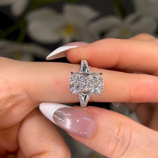 Cushion Cut Lab Diamond Four Prong Hidden Halo Pave Engagement Ring - view 3