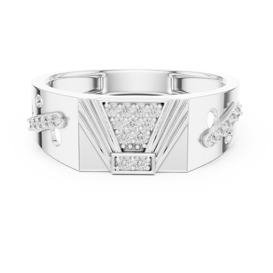 Round Cut Moissanite Men's Modern Openwork Orbital Cutout Engagement Ring - view 3