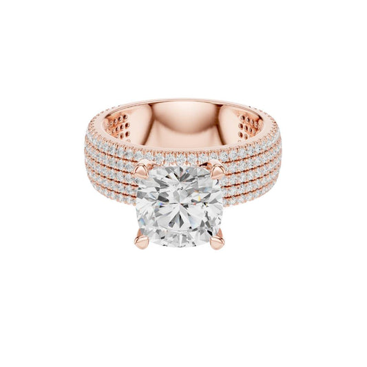Four Row Cushion Lab Diamond Engagement Ring Pave Wedding Band - view 2