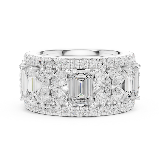 Floral Wide Emerald & Pear Cut Lab Diamond Eternity Wedding Band - view 3