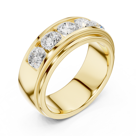 Round Cut Lab Grown Diamond Men's Heavy Gold Classic Wedding Ring - view 4