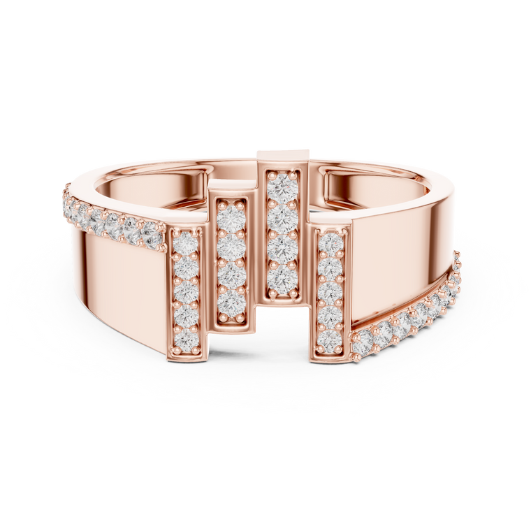 Round Cut Moissanite Men's Architectural Equalizer Pave Statement Ring - view 2