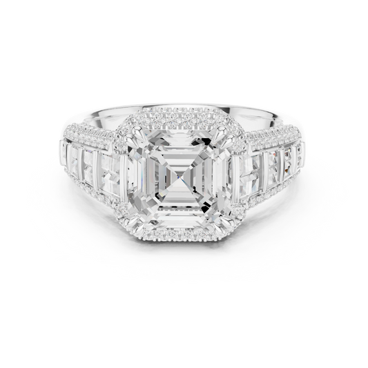 Asscher Cut Halo Lab Grown Diamond Ring with Baguette Side Stones - view 3