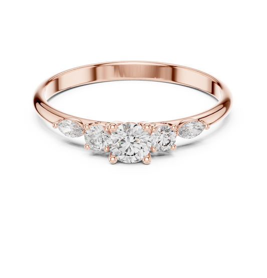 Minimalist Round Cut Moissanite Wedding Band With Sidestone - view 2