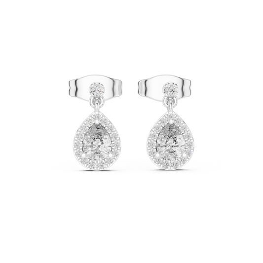 Pear Shape Miniature Halo Drop Earrings With Push Back - view 3