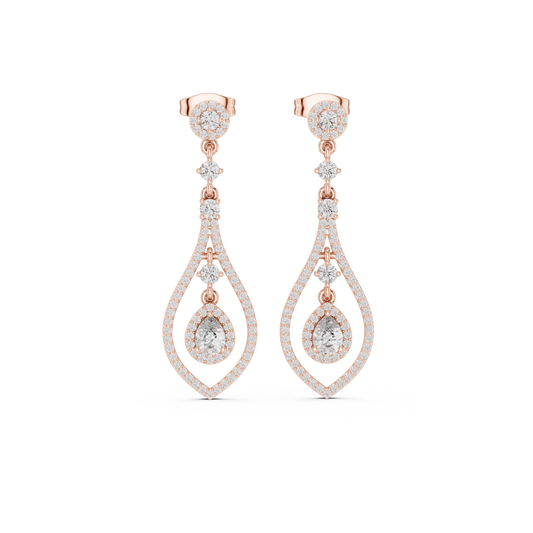 Hexagonal Double Halo Round Geometric Stud Earring - view 2