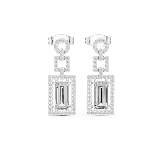 Art Deco Emerald Cut Halo Chandelier Earrings - view 3