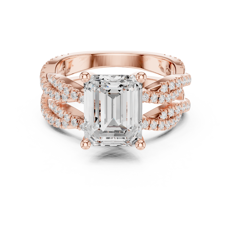 Emerald Cut Women's Crisscross Split Band Gold Ring - view 2
