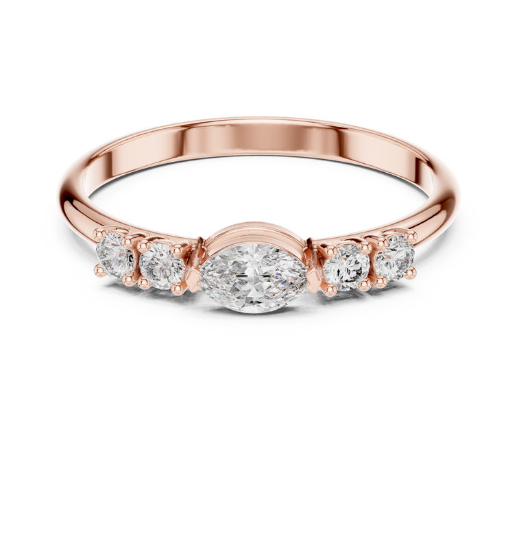 Wedding Band With Moval Center Lab Diamond - view 2