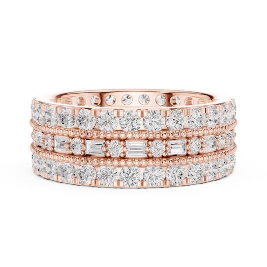 Triple Row Round Cut Lab Diamond Eternity Band Ring - view 2