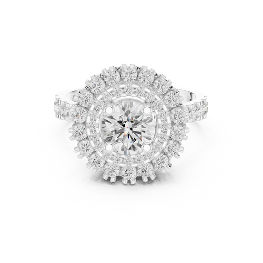 Round Lab Diamond Double Halo Starburst Engagement Ring - view 3