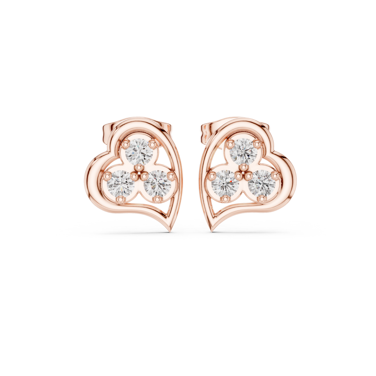 Three Stone Heart Round Trefoil Cluster Stud Earrings - view 2