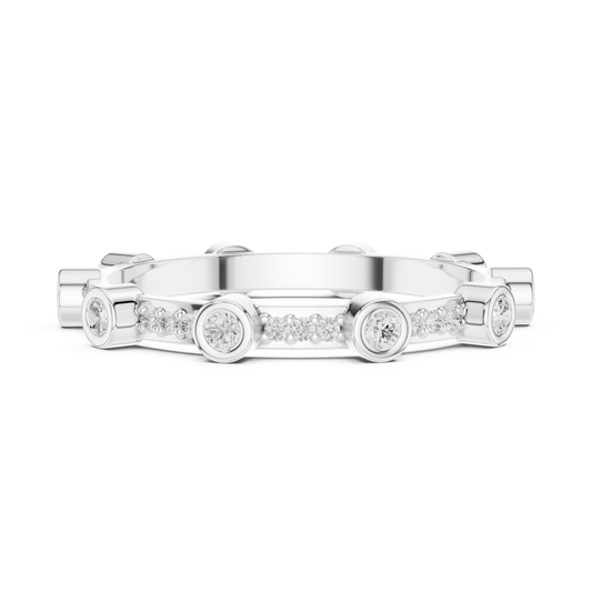 Round Bezel Set Lab Diamond Station Band Wedding Band - view 3
