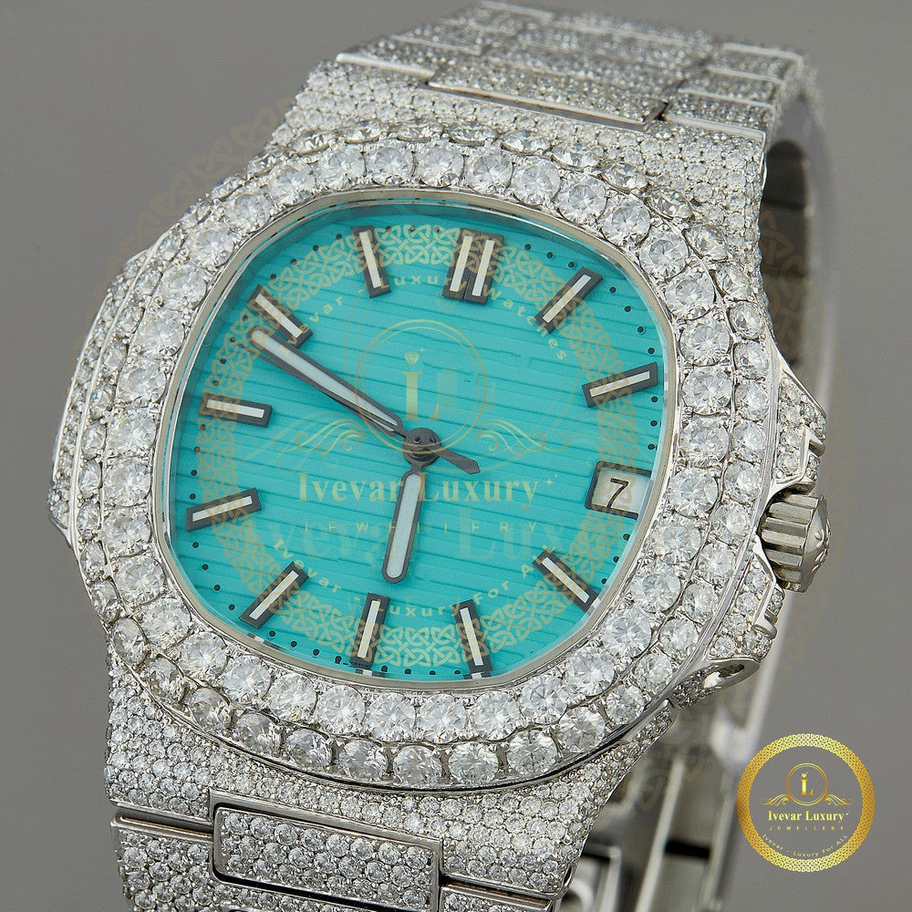 Ivevar ETA Swiss Fully Automatic VVS1 D Moissanite Diamond Watch, Handmade Stainless Steel Iced out Watch, Luxury Bust Down Wrist Watch, Hip Hop Watch