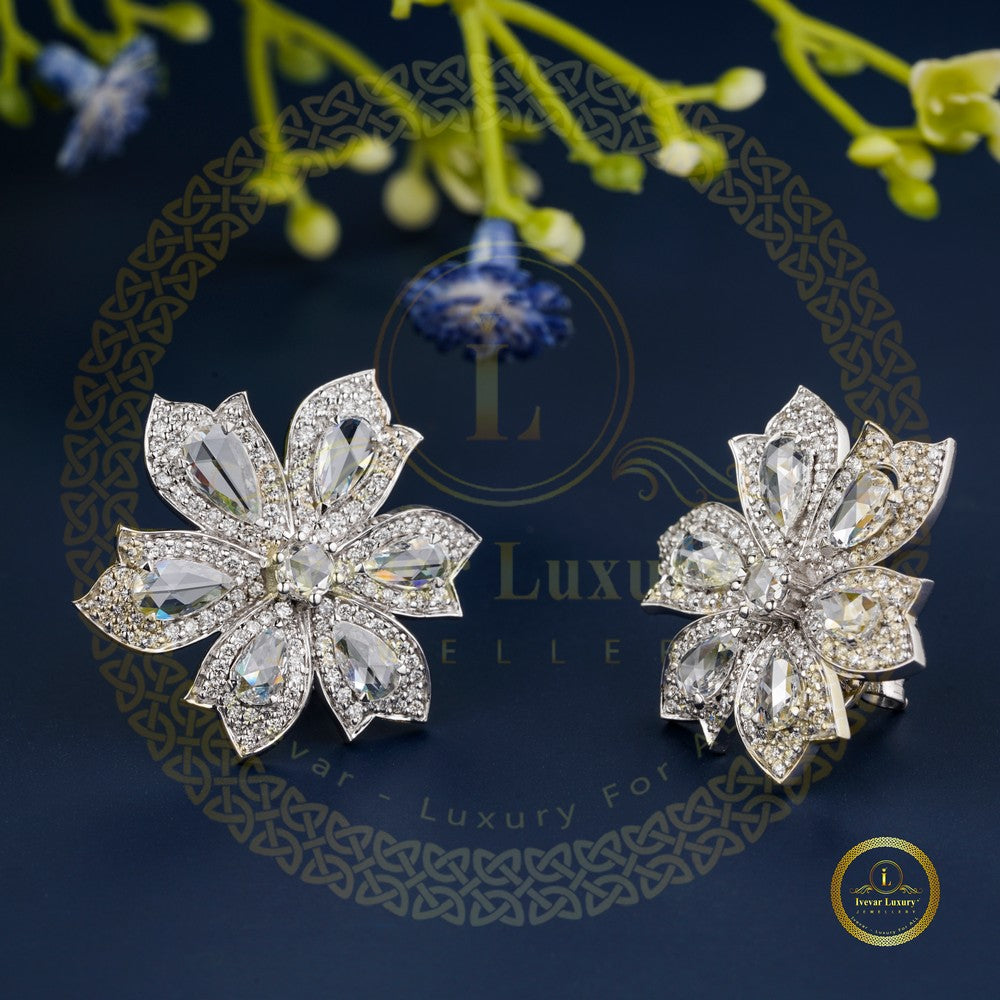 Ivevar Rosecut Diamond Flower Stud Earring   752