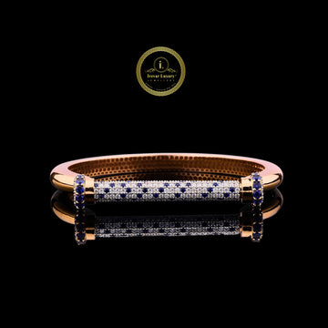 Blue sapphire and lab grown diamond pave bar bangle bracelet