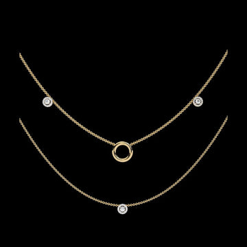 Layered open circle bezel moissanite double necklace