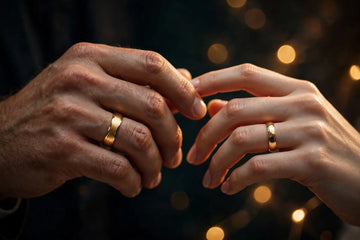 Couple shopping for wedding bands together