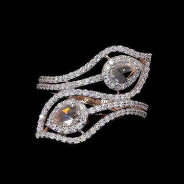 14K yellow gold bypass ring with natural rose cut diamonds